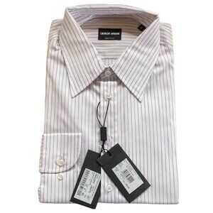 NEW $595 Giorgio Armani Black Label Dress Shirt! e 43 US 17 Long  White Striped